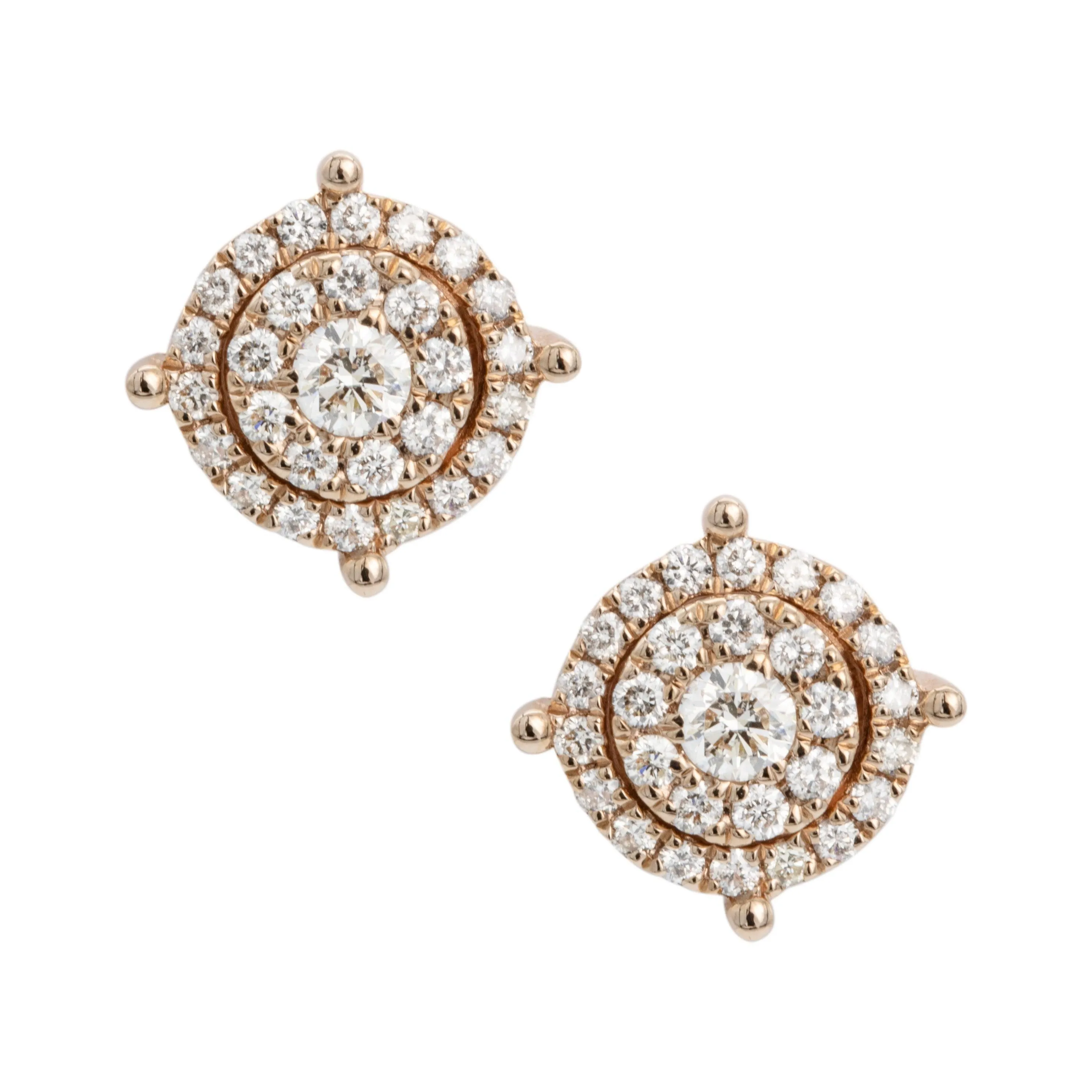 Men's Round Double Halo Cluster Diamond Stud Earrings 0.60ct 14K Rose Gold