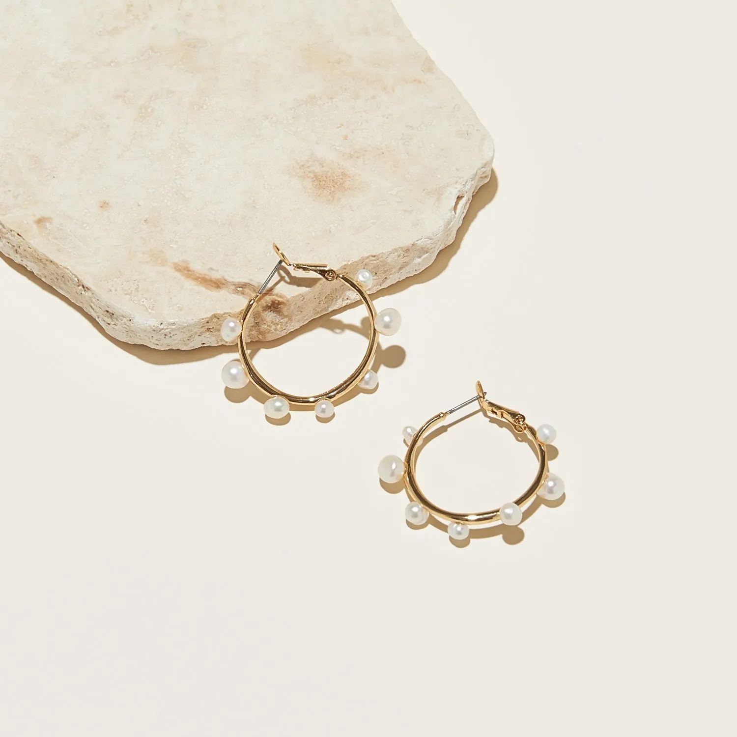 Mini Isla Pearl Hoop Earrings White Gold by Mignonne Gavigan