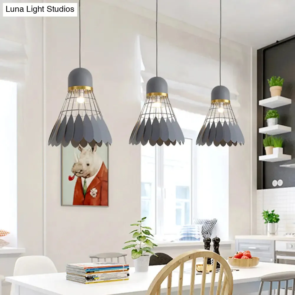 Modern Badminton Hanging Lamp - Artistic Metallic Pendant Ceiling Light for Dining Room - White/Black/Grey