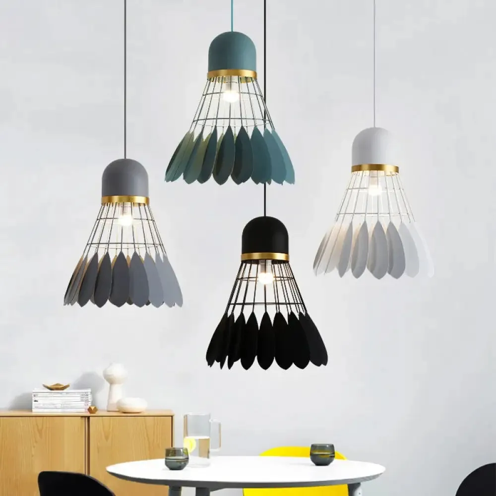 Modern Badminton Hanging Lamp - Artistic Metallic Pendant Ceiling Light for Dining Room - White/Black/Grey