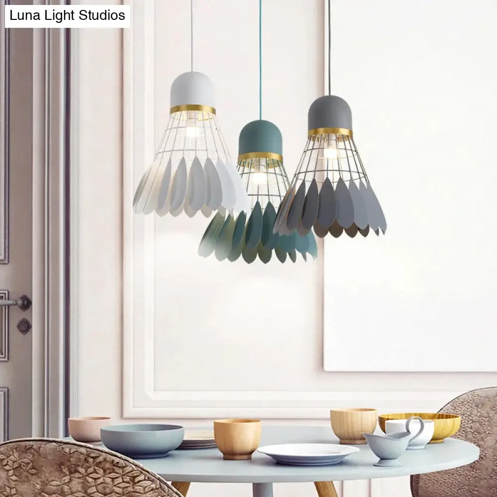 Modern Badminton Hanging Lamp - Artistic Metallic Pendant Ceiling Light for Dining Room - White/Black/Grey