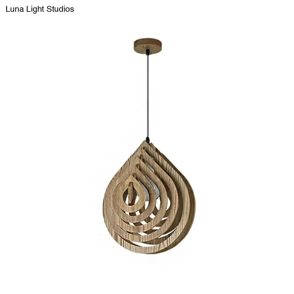 Modern Wood Droplet Pendant Light - Beige Bedside Down Lighting