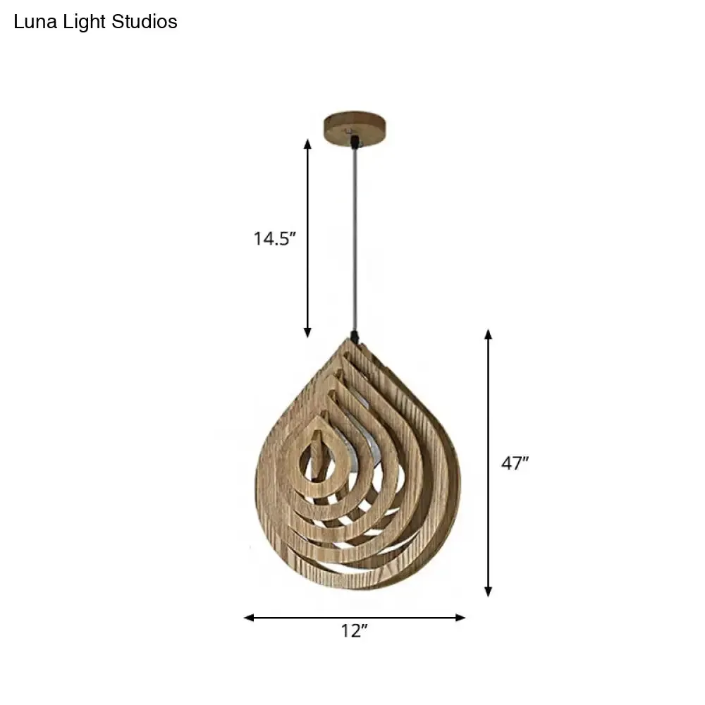 Modern Wood Droplet Pendant Light - Beige Bedside Down Lighting