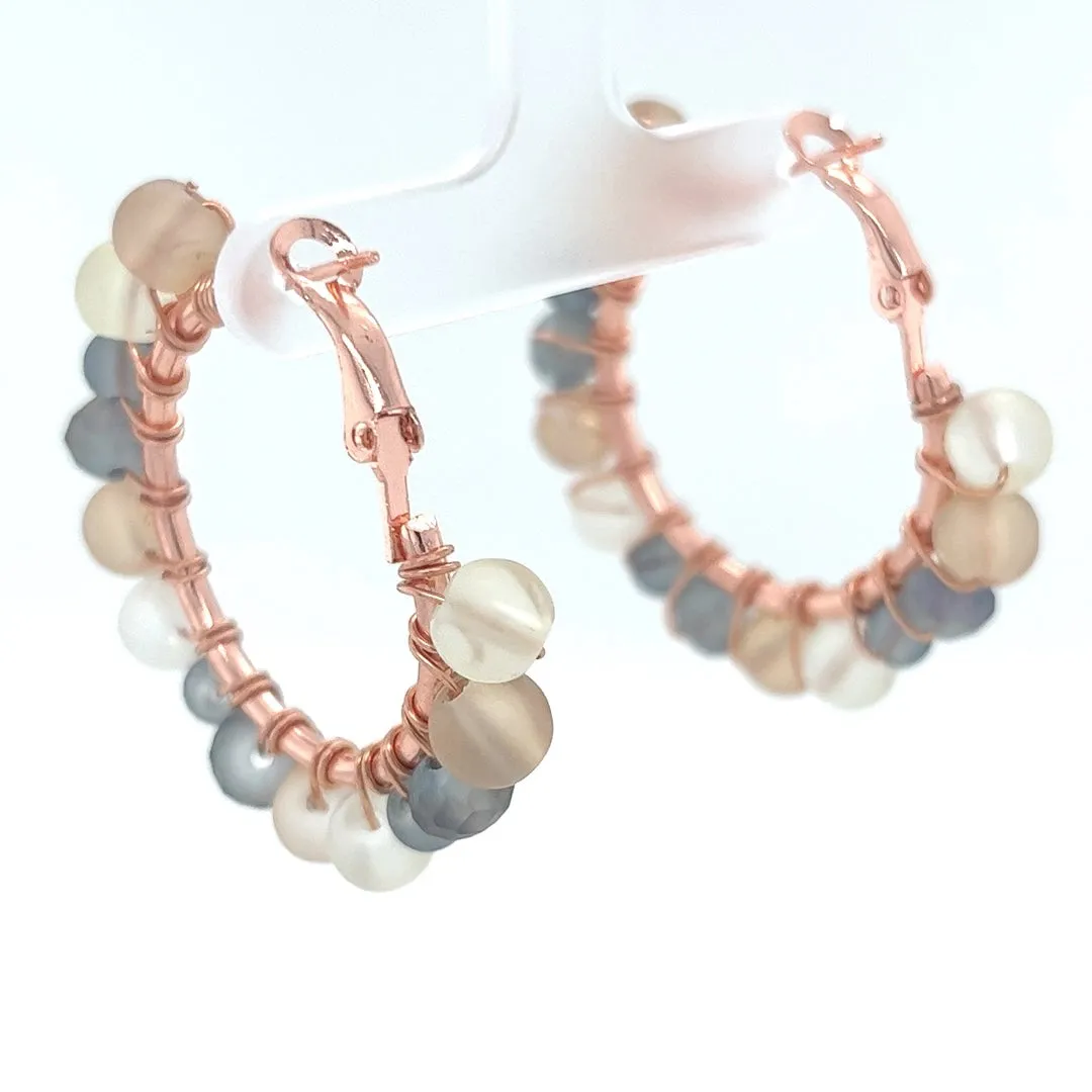 Multi-Color Beaded Rose Gold Hoop Earrings Small