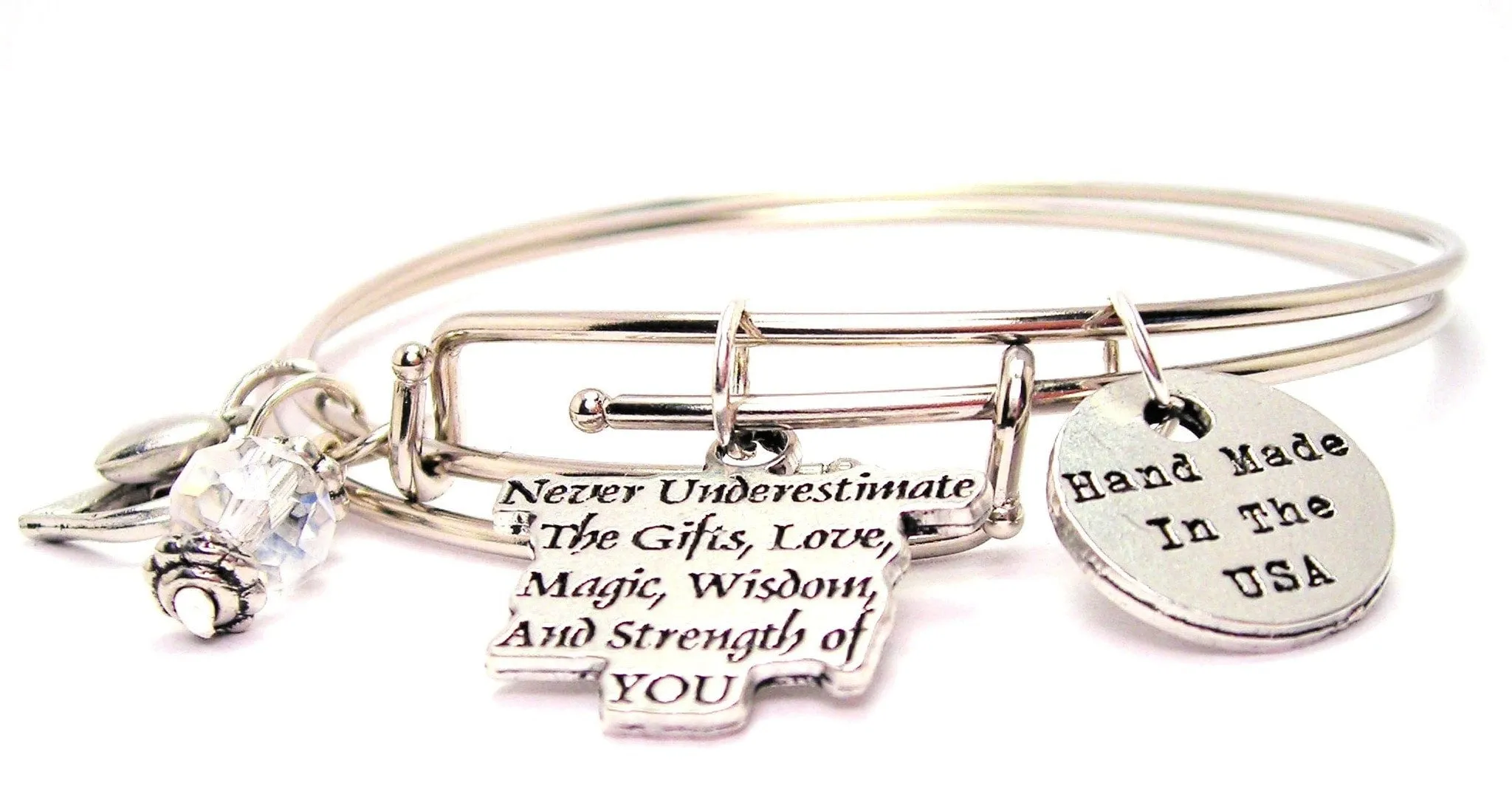 Never Under Estimate The Gifts Love Magic Wisdom And Strength Of You Expandable Bangle Bracelet Set