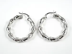 Nice Wire Design Shiny Metallic Thick Hoop Silver Earrings