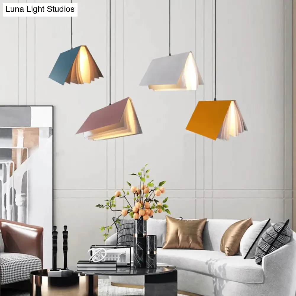 Nordic Plastic Pendant Ceiling Light: Modern 1-Bulb Book-Inspired Hanging Lamp for Living Room (White/Black/Yellow)