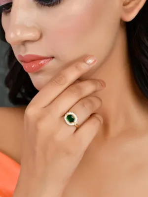 Oblong Kundan Pearl Ring Dark Green