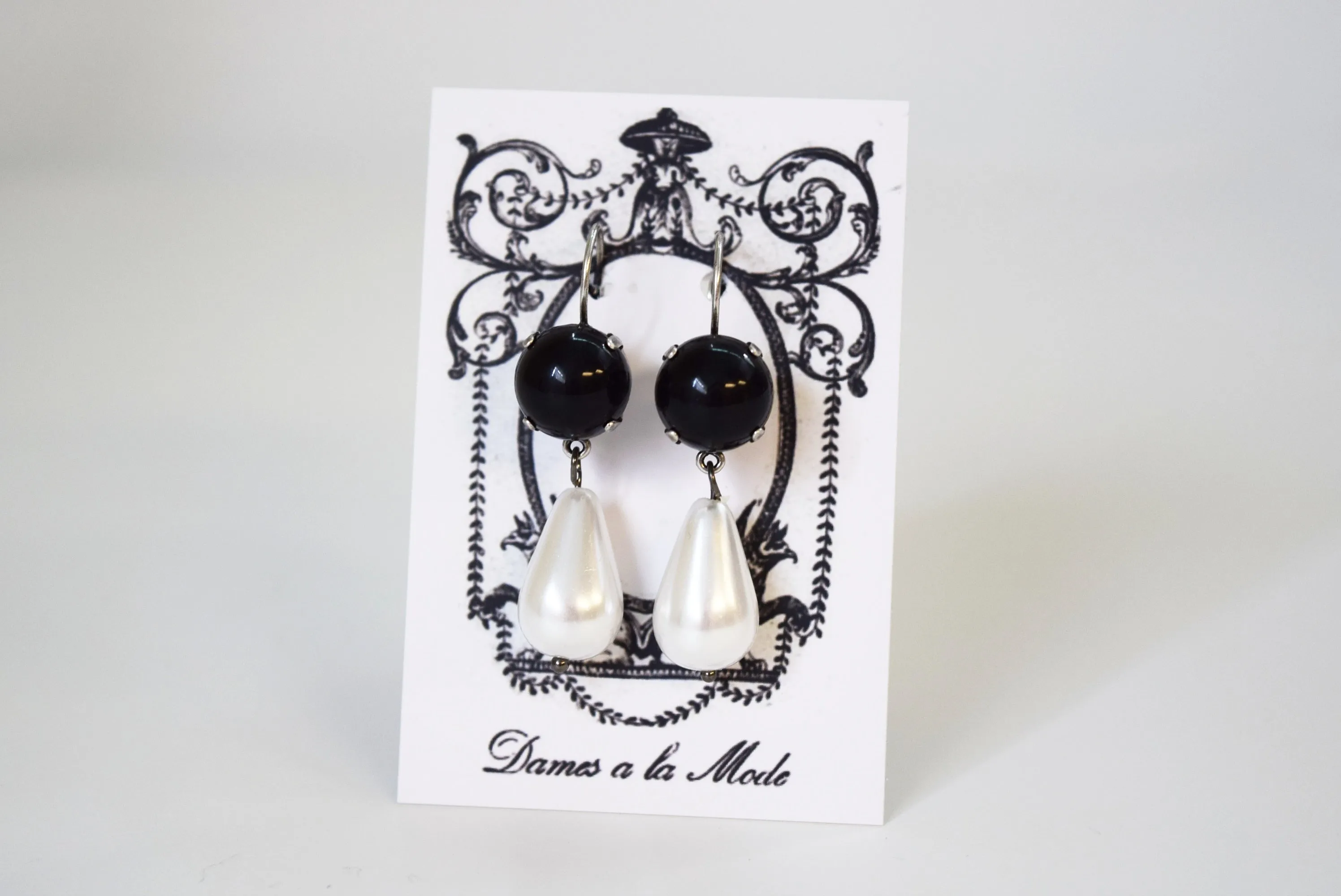 Onyx and Pearl Dangle Earrings