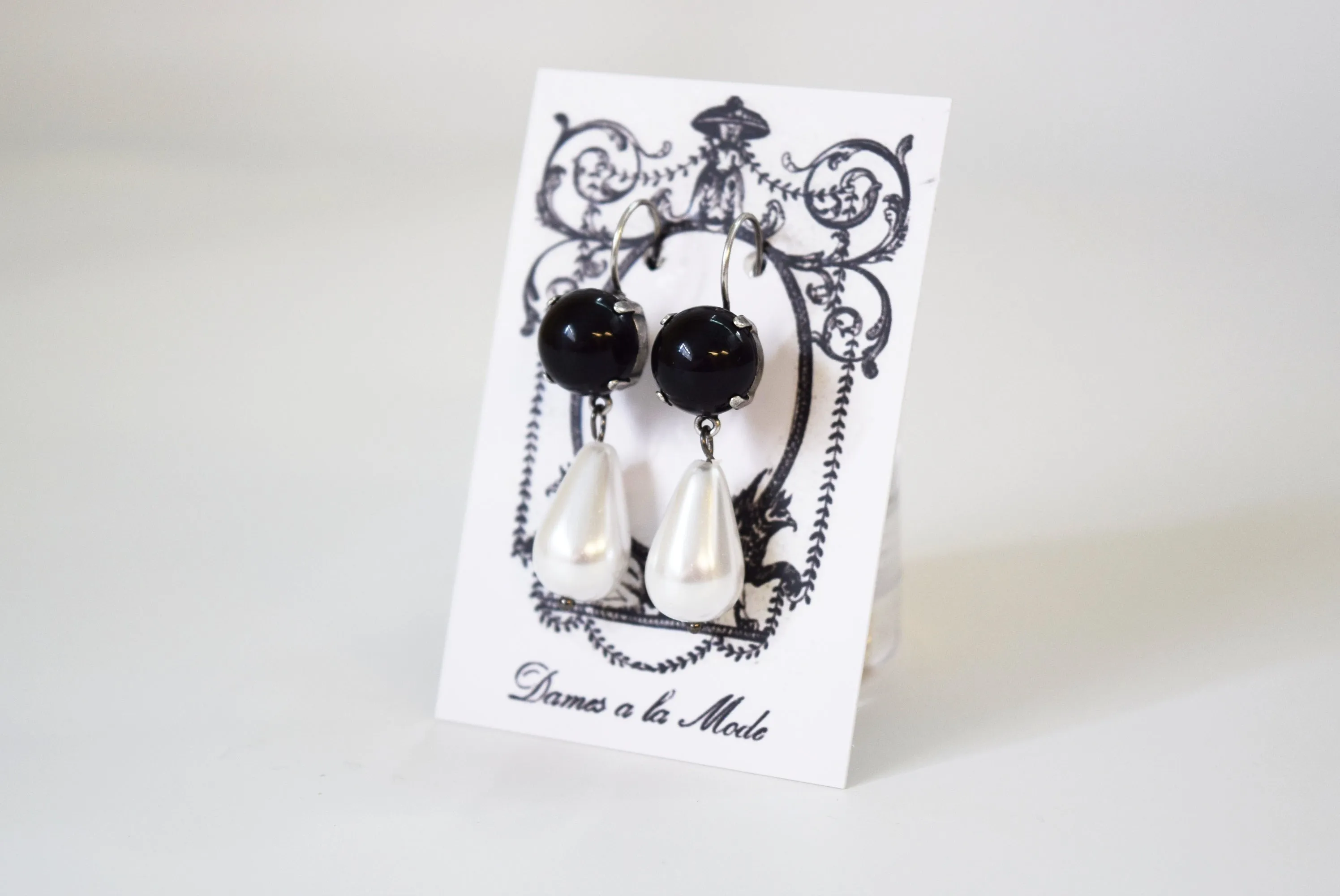 Onyx and Pearl Dangle Earrings