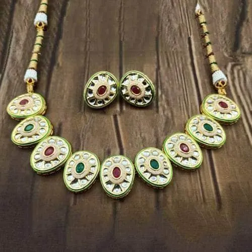 Oval Cut Kundan Necklace And Earring Set