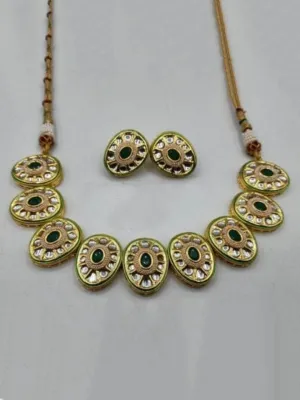 Oval Cut Kundan Necklace And Earring Set