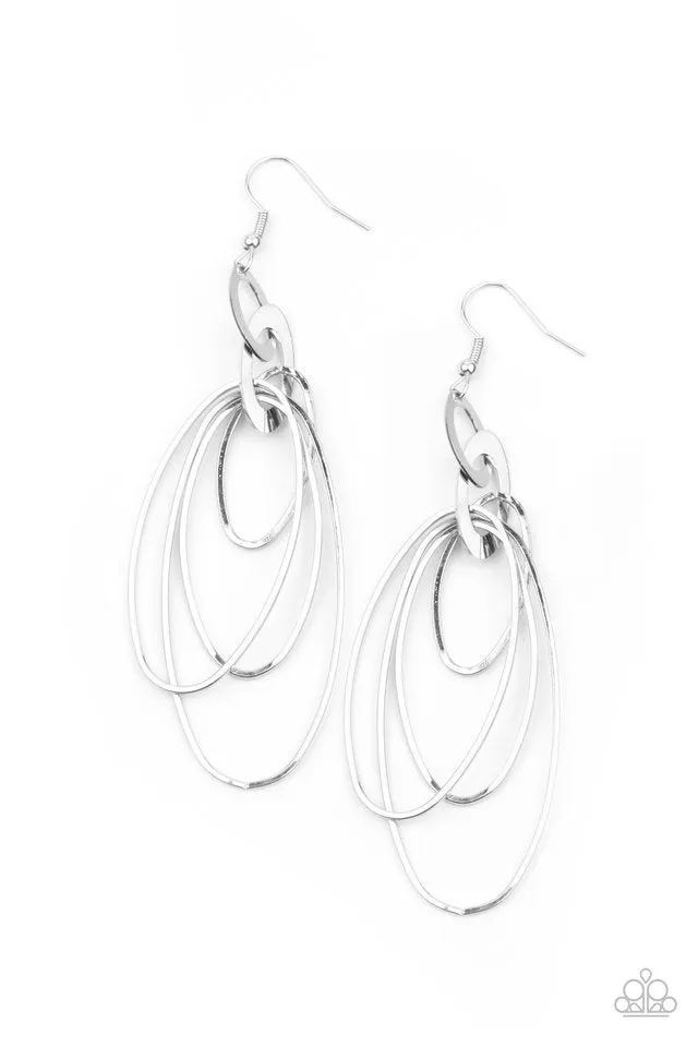 Paparazzi Earring ~ OVAL The Moon - Silver