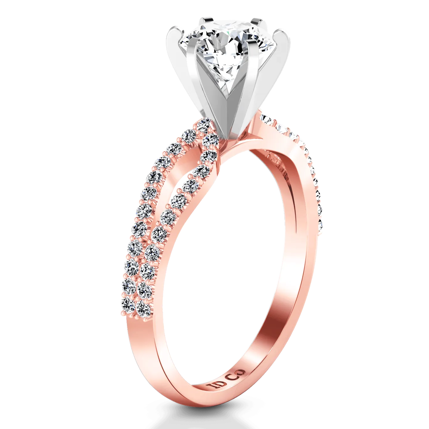 Pave Diamond Engagement Ring Tres Jolie 14K Rose Gold