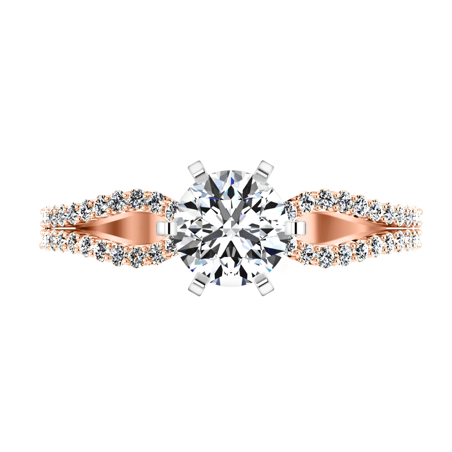 Pave Diamond Engagement Ring Tres Jolie 14K Rose Gold