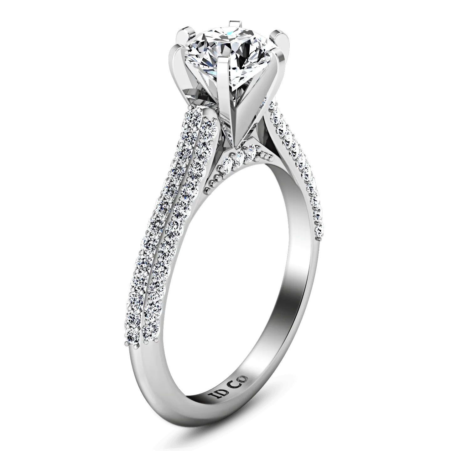 Pave Round Diamond Engagement Ring Royal 14K White Gold