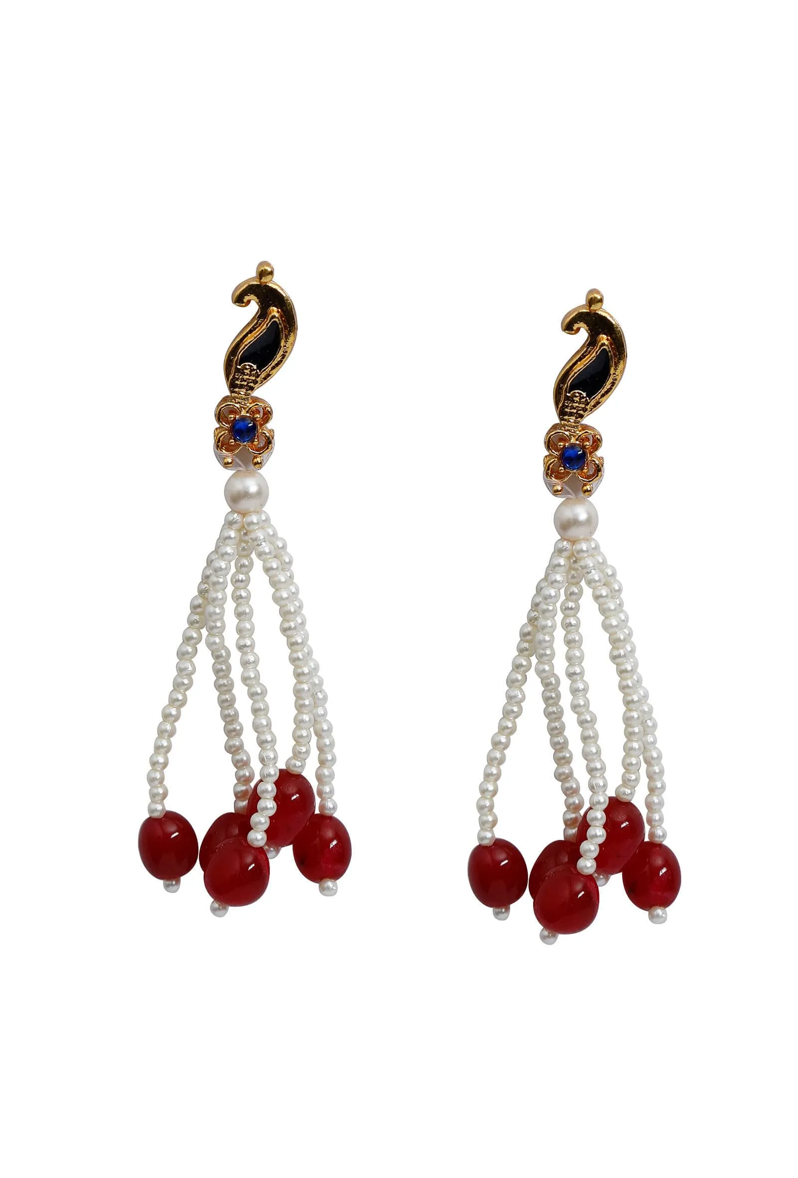 Peacock Shaped Dangle Earrings with Pearl Drop