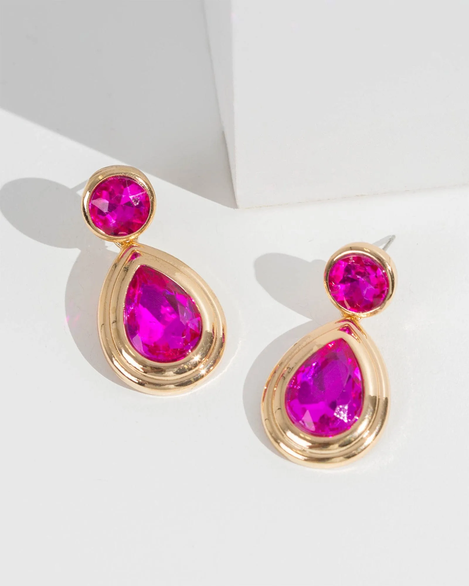 Pink Framed Tear Drop Earrings