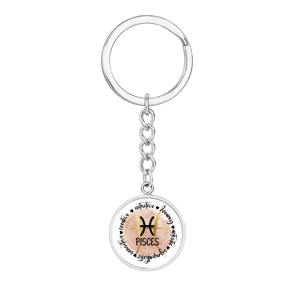 PISCES: Intuitive, dreamy, artistic, sympathetic, sensitive, creative.  - Graphic Circle Keychain