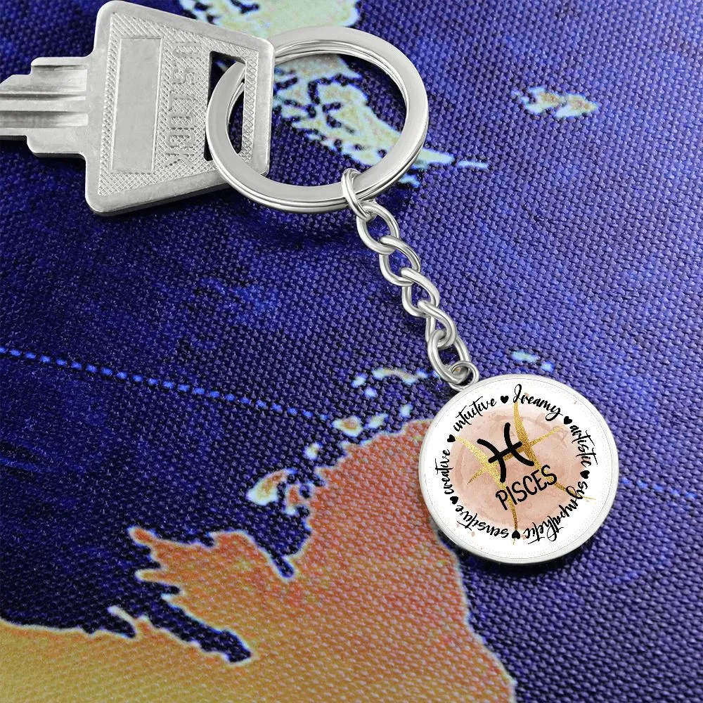 PISCES: Intuitive, dreamy, artistic, sympathetic, sensitive, creative.  - Graphic Circle Keychain