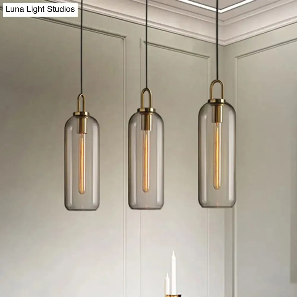 Post-Modern Dining Room Pendant Light with Clear/Smoky Glass Shade - 1 Light, 5"/6" Wide