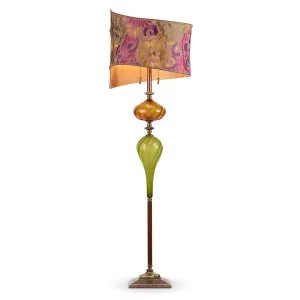 Romel Floor Lamp F164 Ao 141 by Kinzig Design, Copper, Green Blown Glass, Purple, Raspberry, Green, Gold, Copper Shade