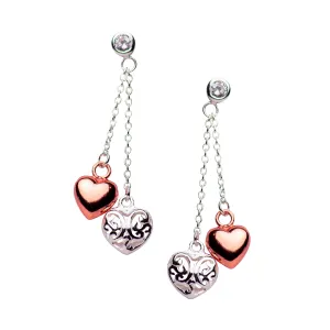 Rose Gold Heart Dangle Earrings