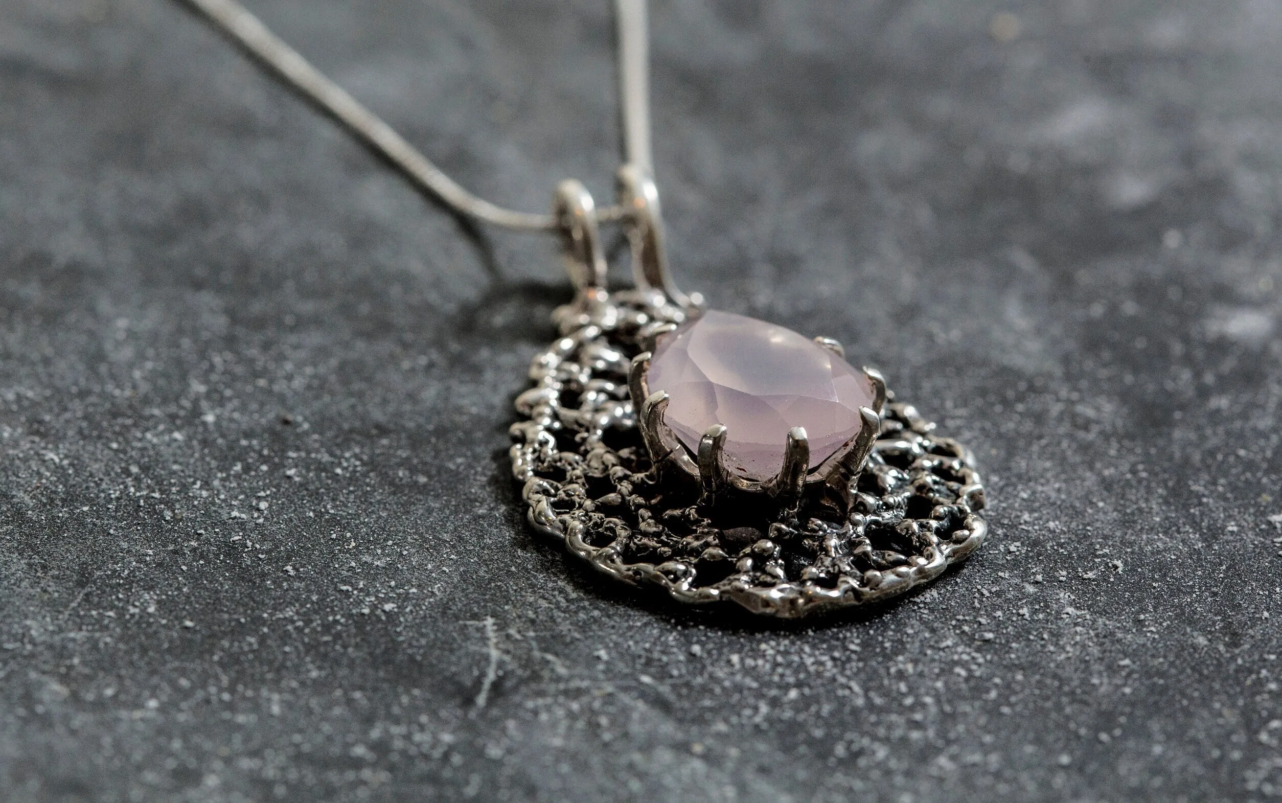 Rose Quartz Pendant - Large Quartz Necklace - Teardrop Statement Necklace -