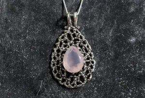 Rose Quartz Pendant - Large Quartz Necklace - Teardrop Statement Necklace -