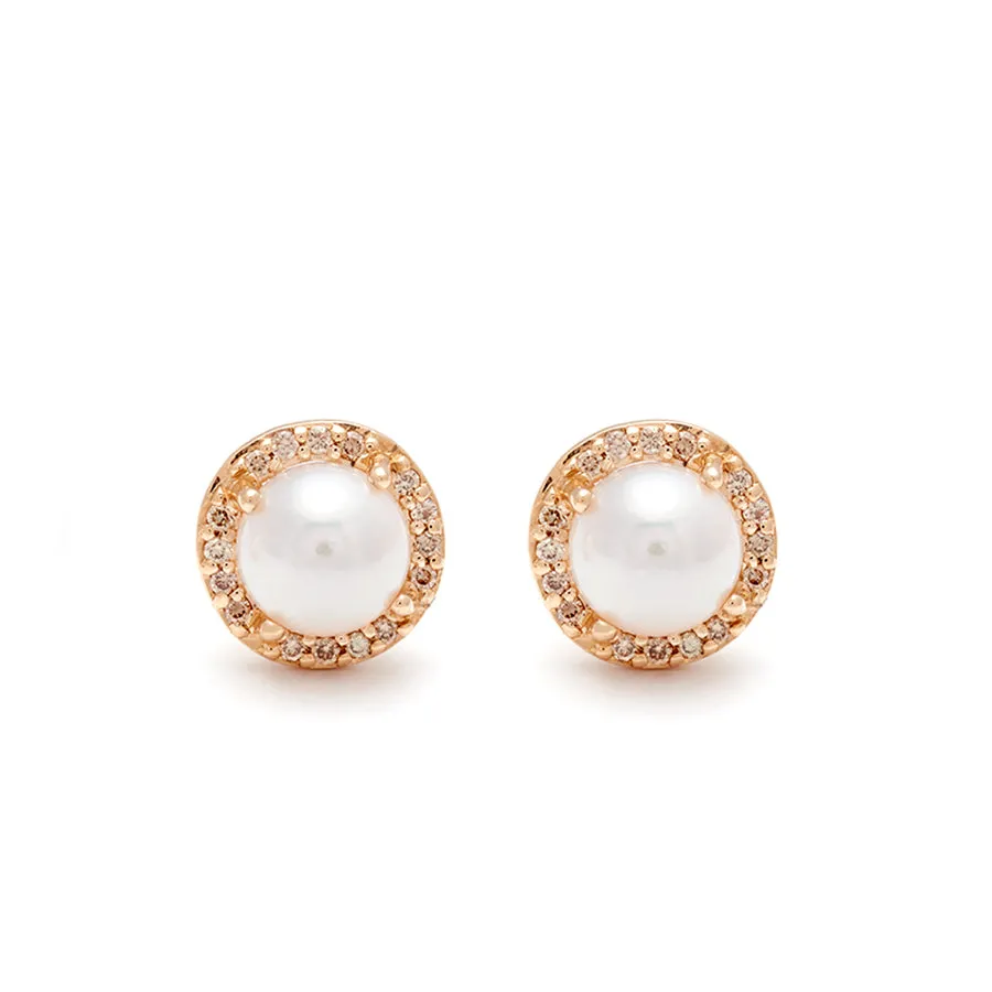 Rosette Stud Earring (Large) - Yellow Gold, Pearl & Champagne Diamonds