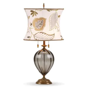 Sadie in Smoke Table Lamp 175I146 with Gray Blown Glass and Linen Neutral Botanical Shade by Kinzig Design