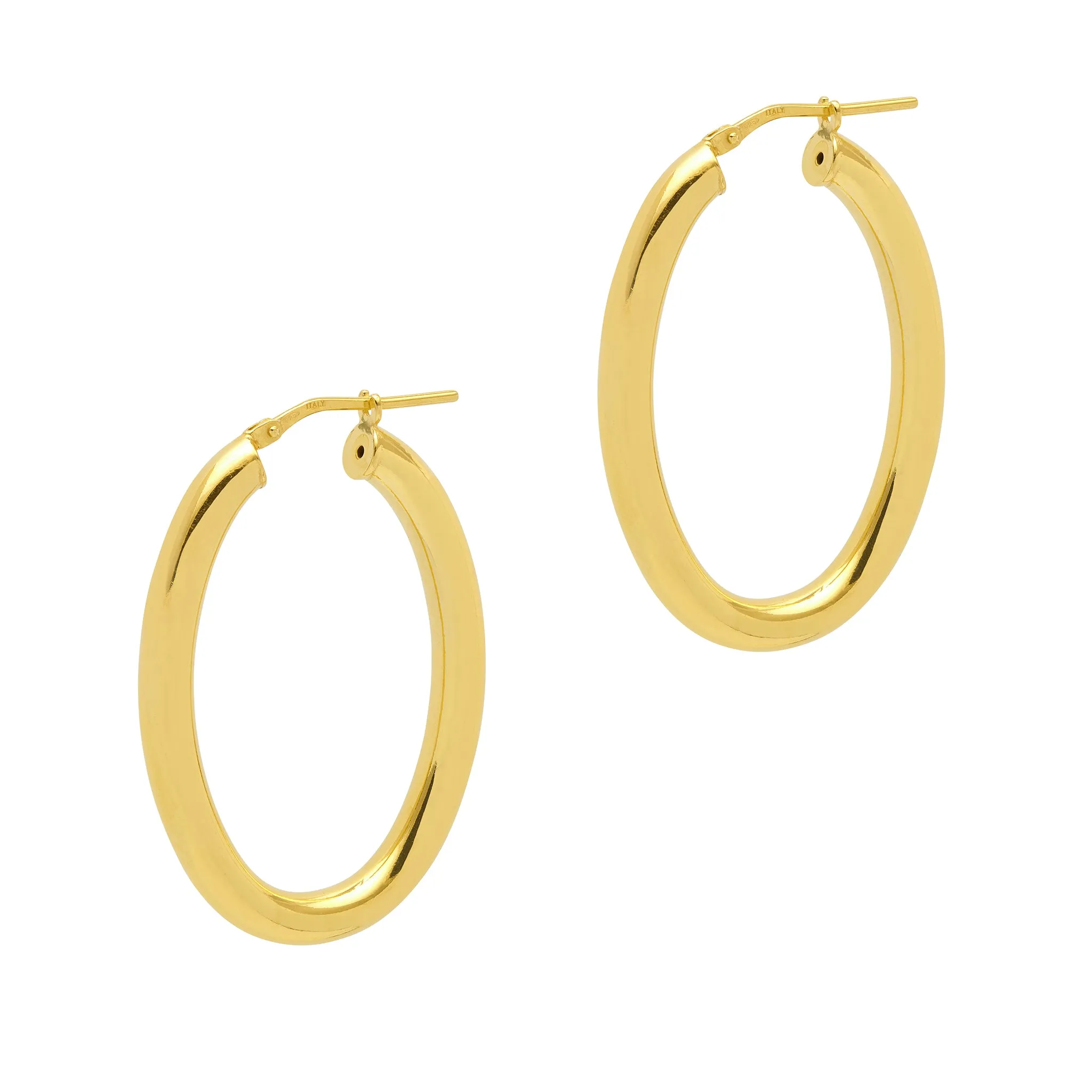 Shiny Oval Hoop Earrings - Gold