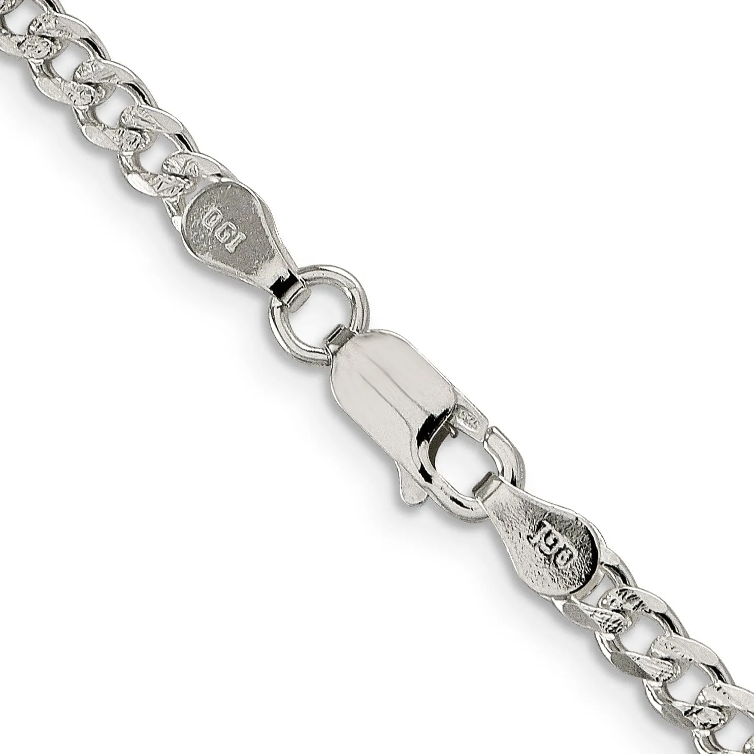 Silver 4.00-mm Wide Solid Pave Link Curb Chain