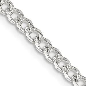 Silver 4.00-mm Wide Solid Pave Link Curb Chain