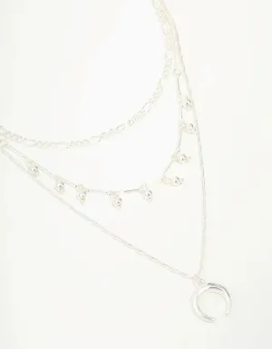 Silver Diamante, Chains & Pendant Layered Necklace