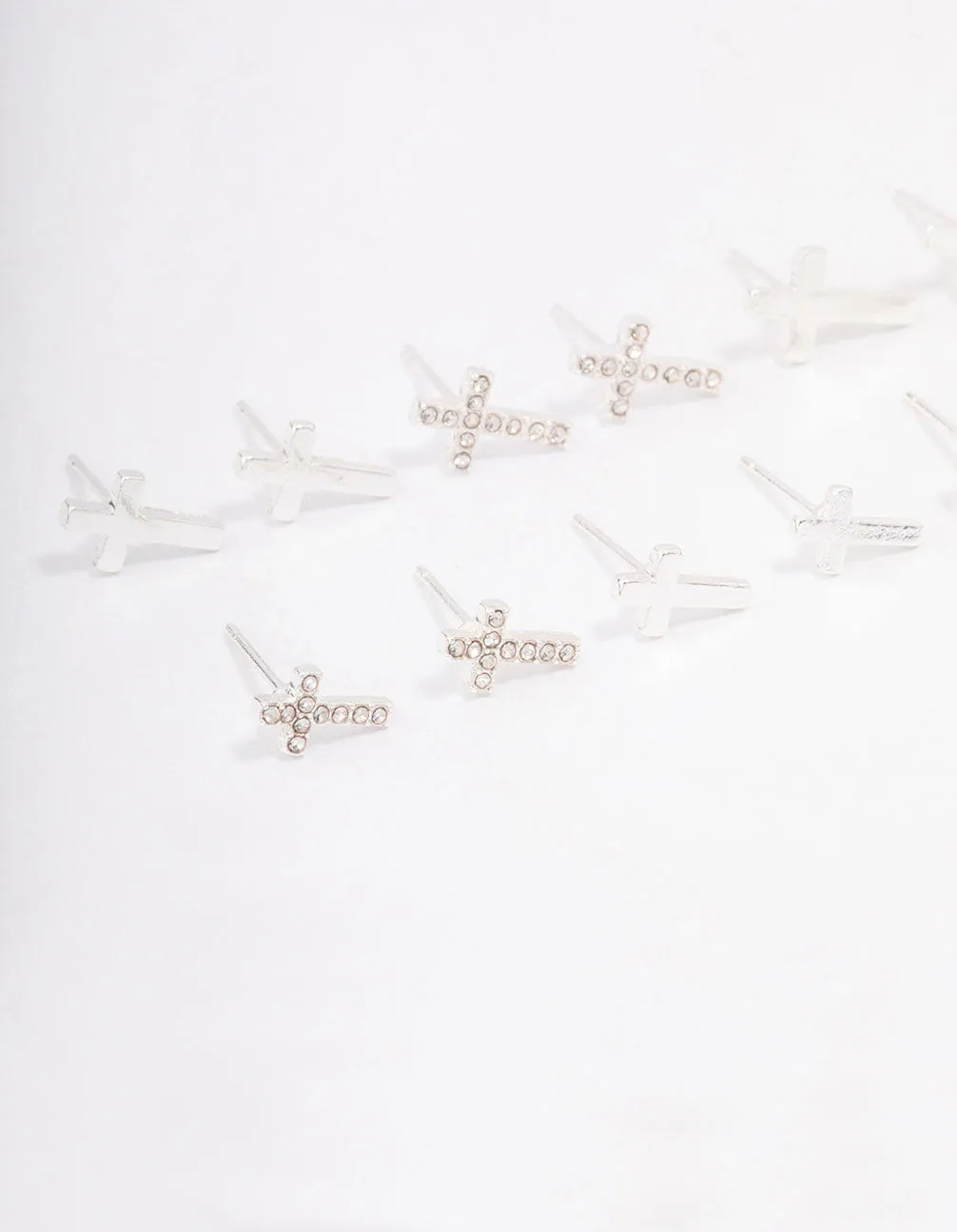 Silver Diamante Cross Earring 8-Pack