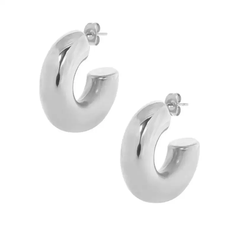 Silver Hollow Hoop Earrings