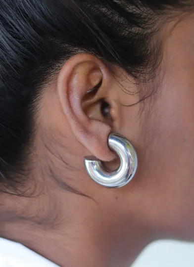 Silver Hollow Hoop Earrings