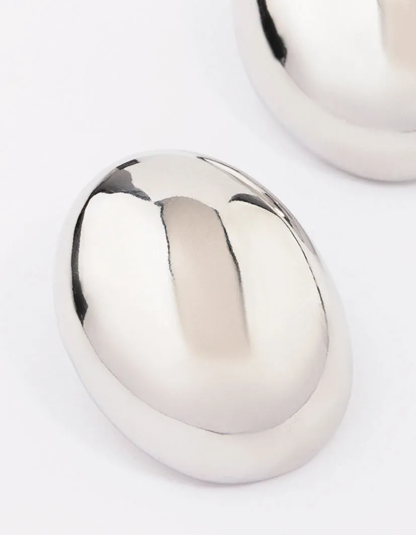 Silver Large Slide Oval Stud Earrings