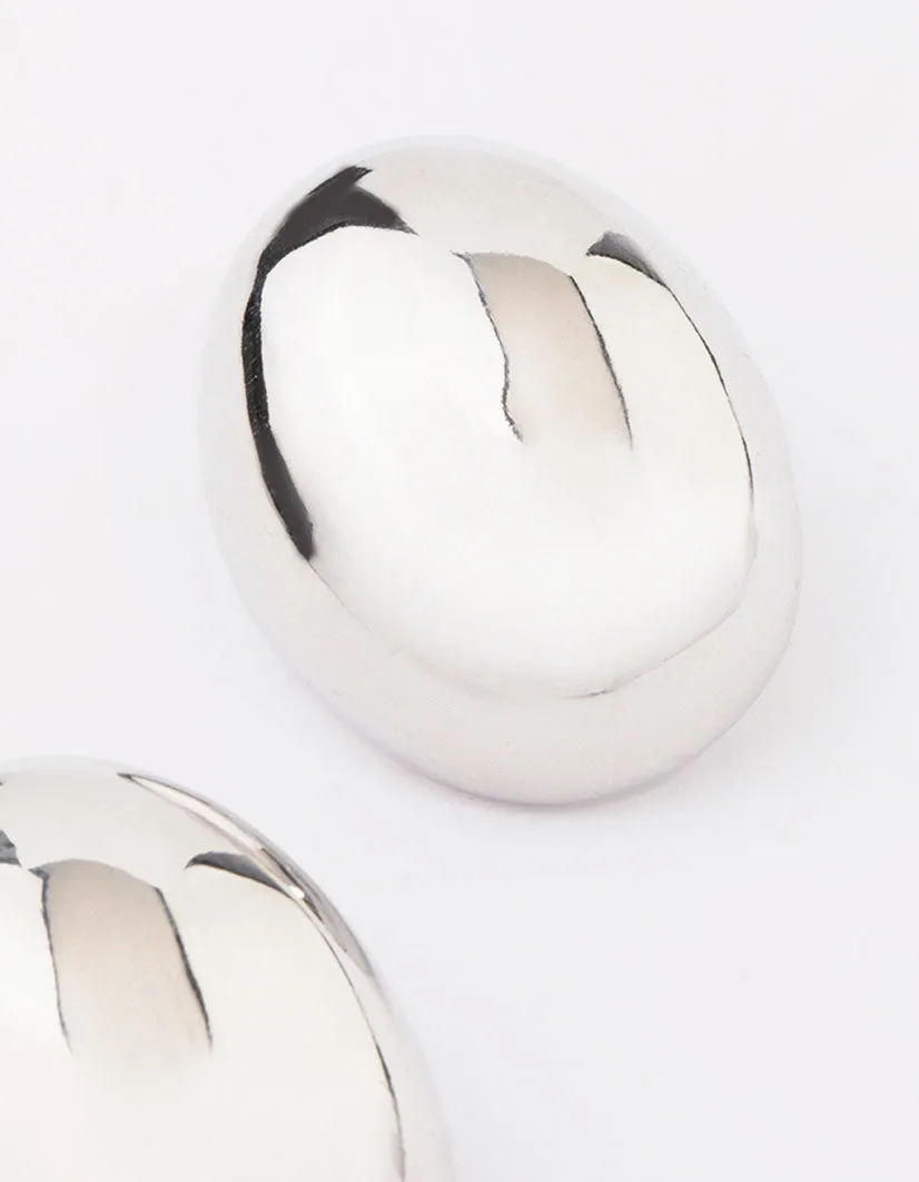 Silver Large Slide Oval Stud Earrings