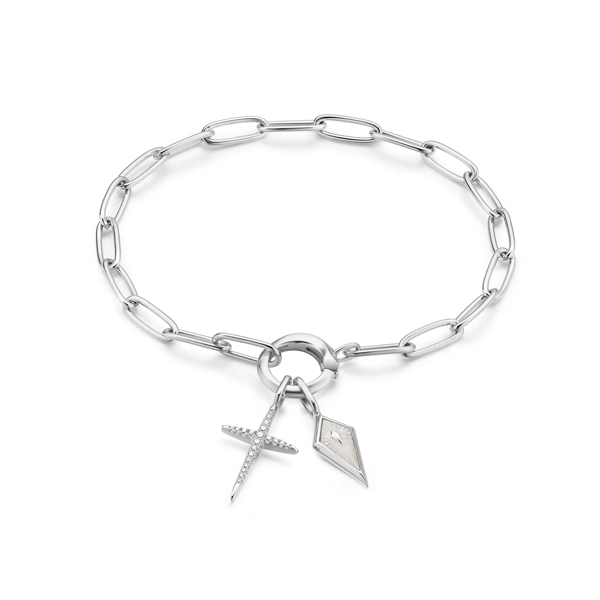 Silver Link Charm Chain Connector Bracelet