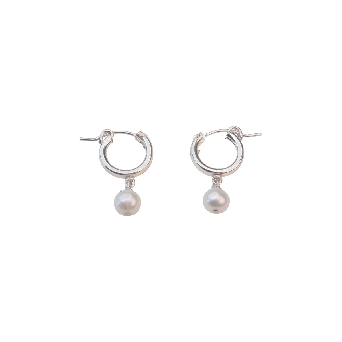 Silver Pearl Clasp Hoops