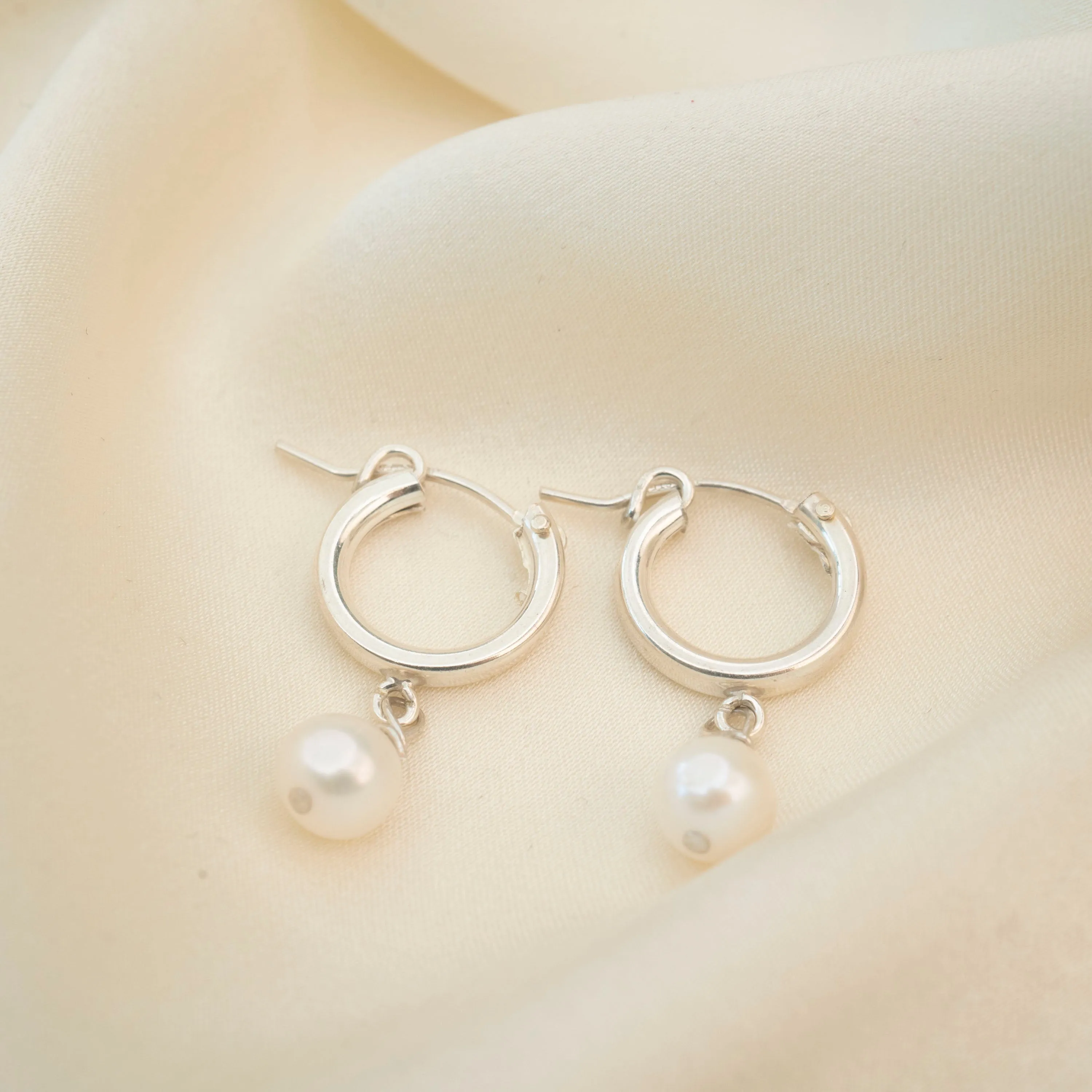 Silver Pearl Clasp Hoops