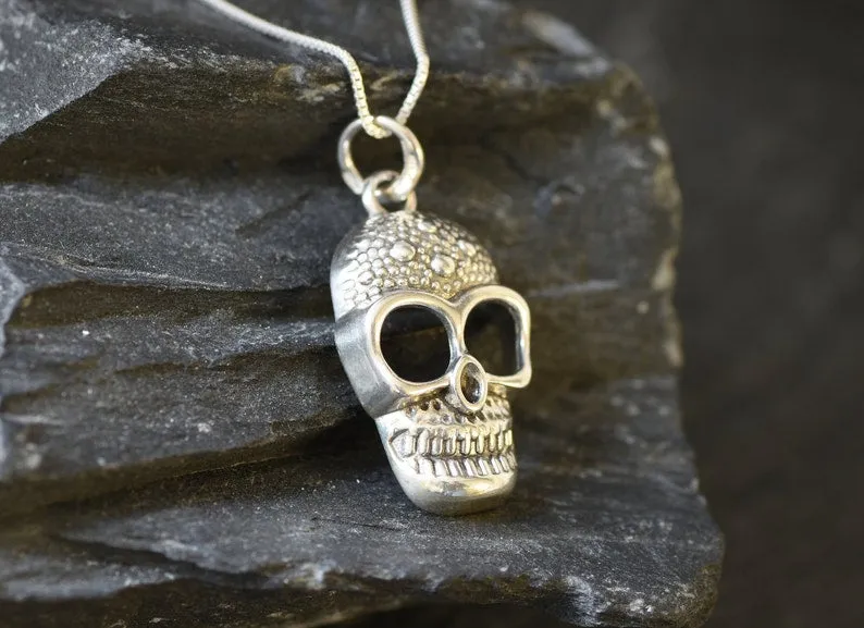 Silver Skull Pendant, Vintage Skull Necklace, Statement Skull Pendant, Solid Silver Pendant, Artistic Silver Pendant, 925 Sterling Silver