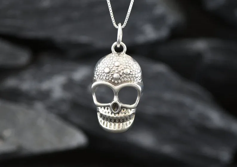 Silver Skull Pendant, Vintage Skull Necklace, Statement Skull Pendant, Solid Silver Pendant, Artistic Silver Pendant, 925 Sterling Silver