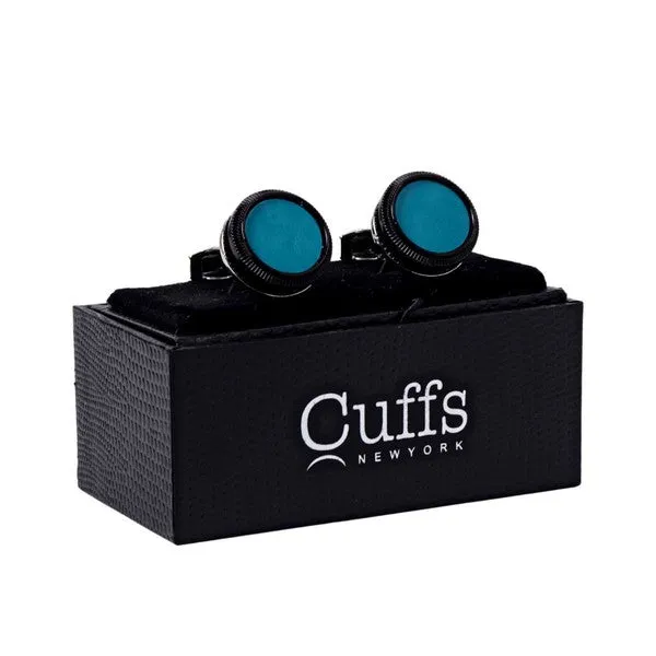 Silver Turquoise Stone Round Cufflinks