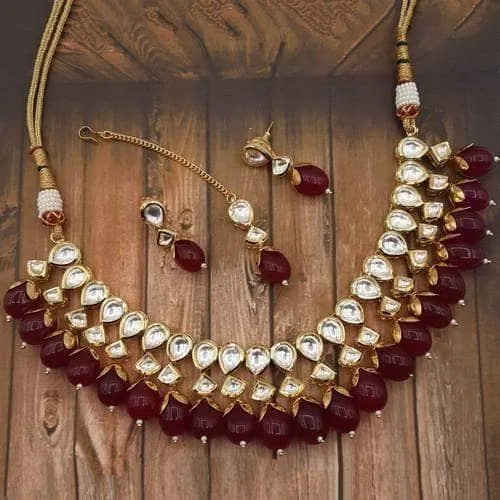 Simple Kundan Big Drop Necklace Set