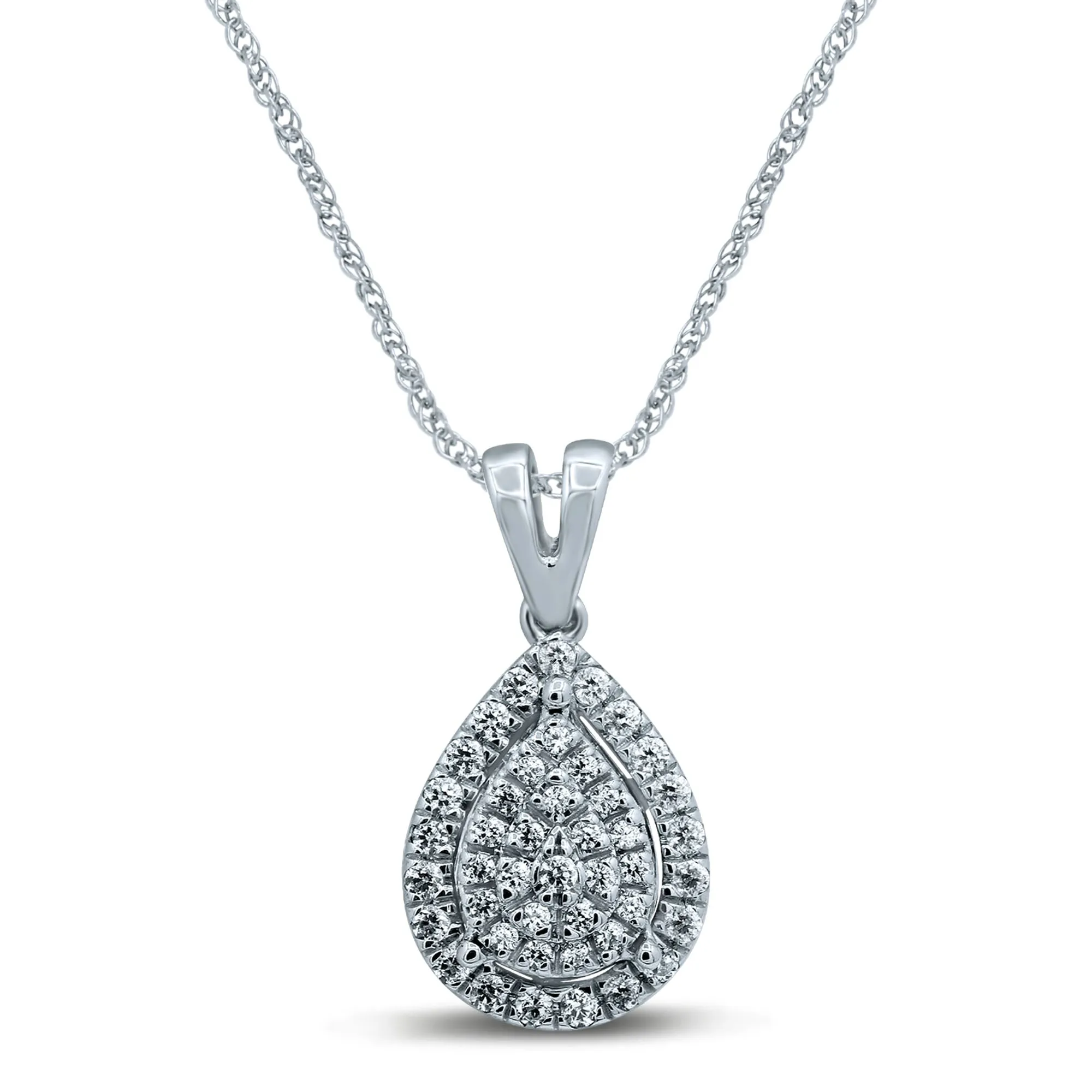 Sterling Silver 1/4 Carat Pear Shap Pendant With 45cm Rope Chain