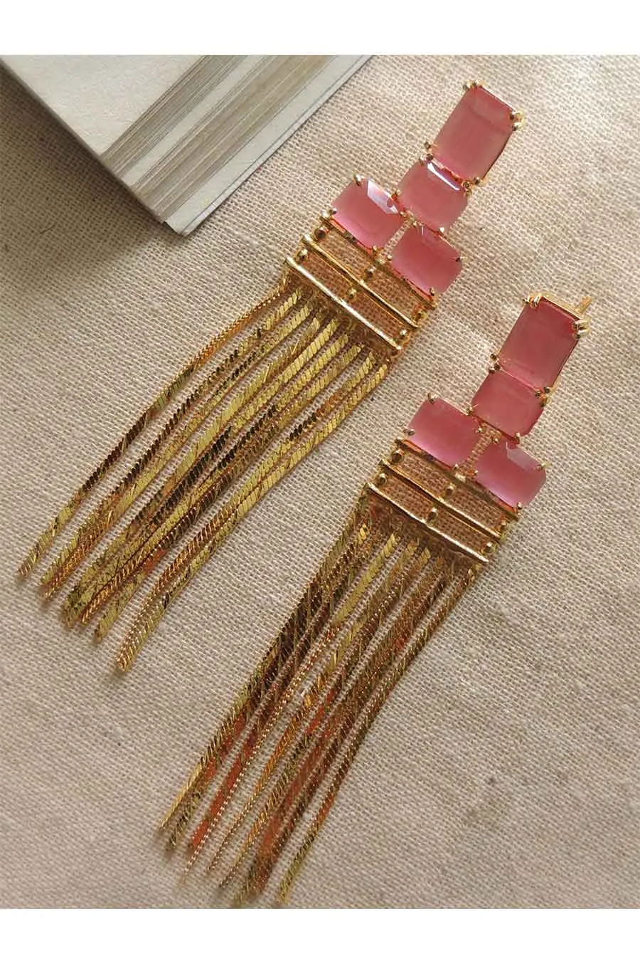 Stylish Pink Gold Plated Dangler Earrings