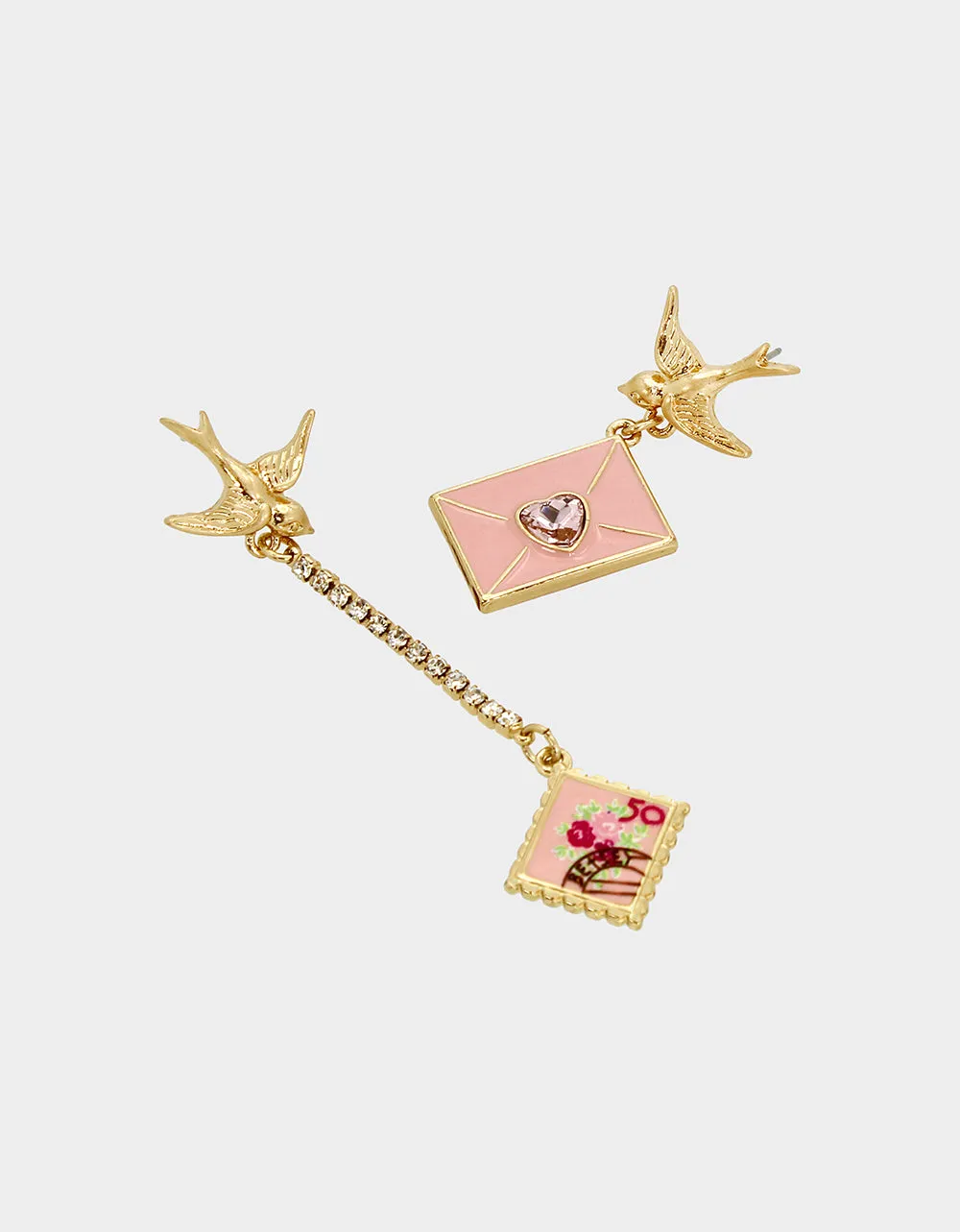 SWEETHEART SWOON DOVE ENVELOPE MISMATCH EARRINGS PINK